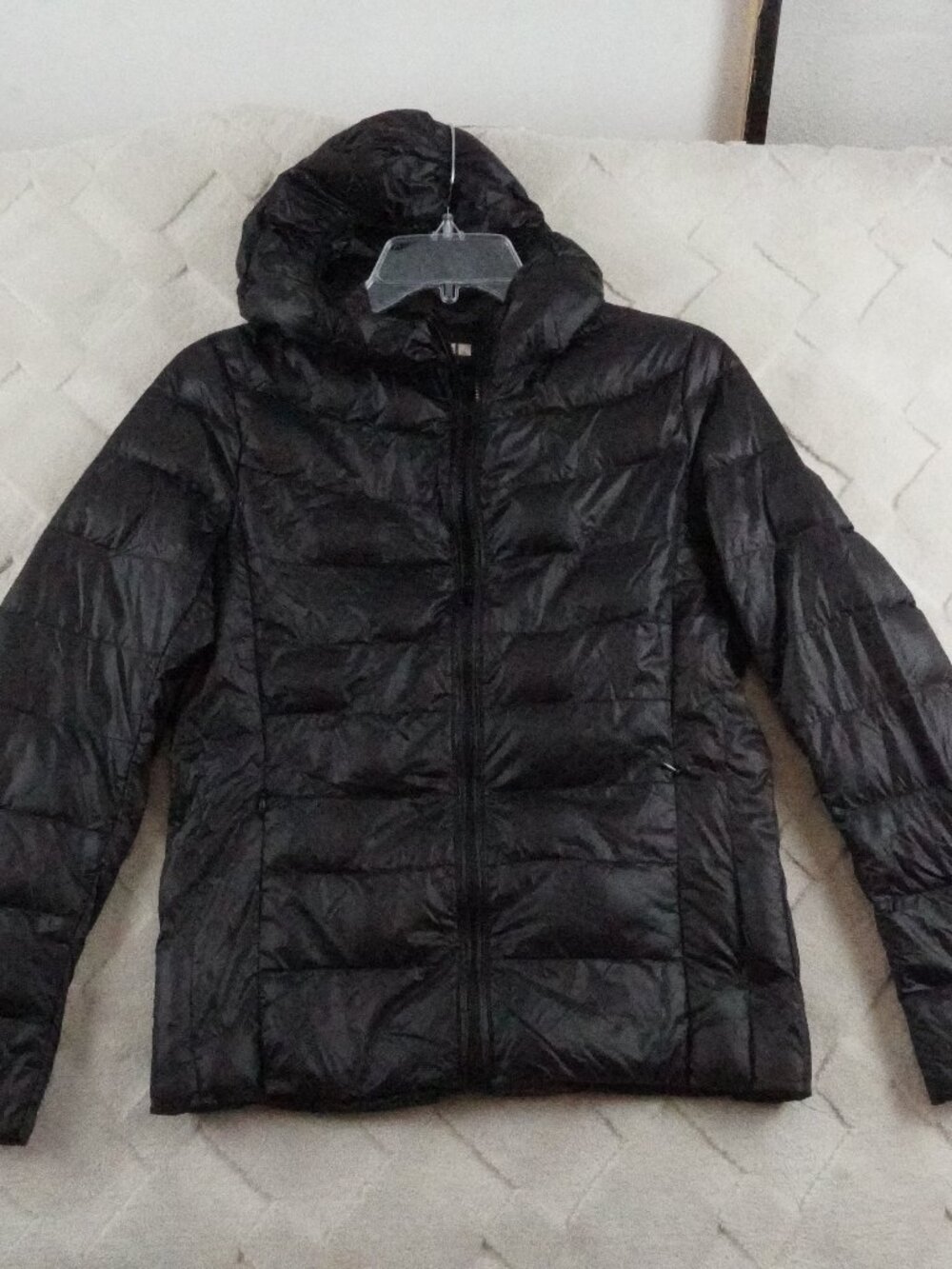 Uniqlo Puffer Hooded Jacket Womens Medium Black Full Zip